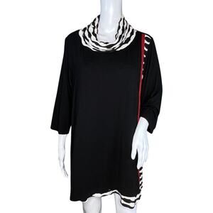 Babs Vancouver Shirt Womens 1X Black White Solid Stripe Tunic Artsy Lagenlook‎